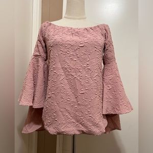 Romeo & Juliete Couture Misty Rose Bell Sleeve Off The Shoulder Textured Blouse